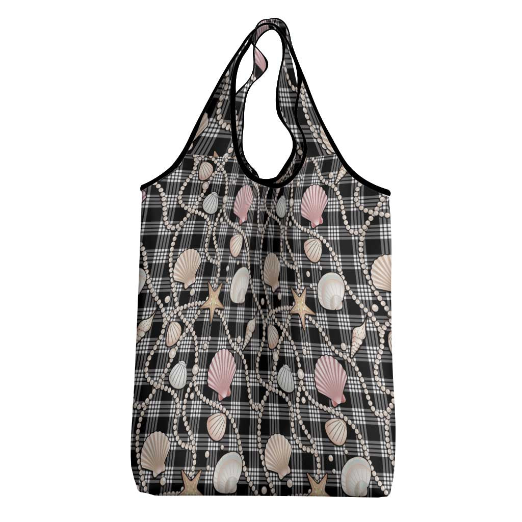 Hawaiian Ocean Seashells Grocery Bag Black Palaka Pattern LT01 - Polynesian Pride