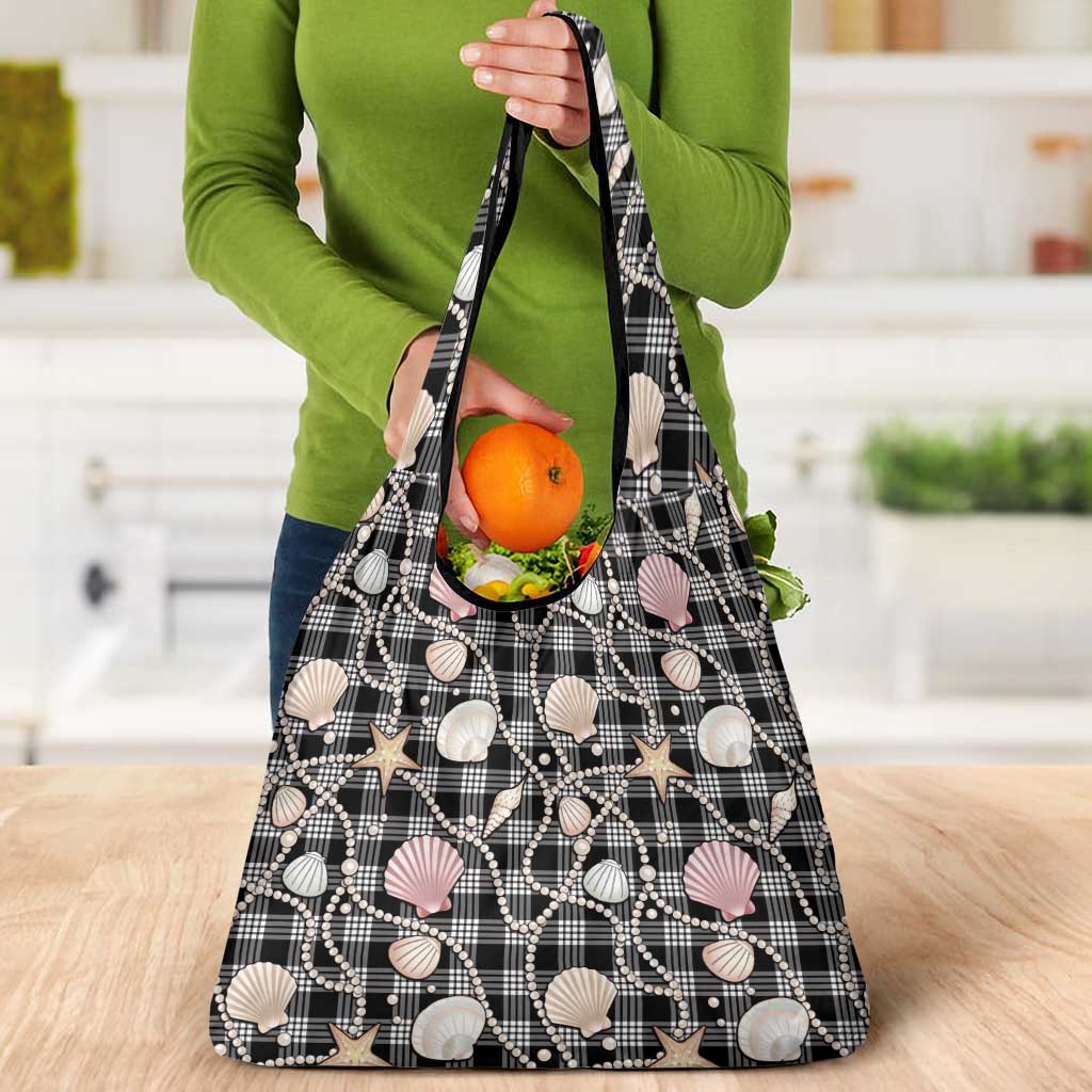 Hawaiian Ocean Seashells Grocery Bag Black Palaka Pattern LT01 - Polynesian Pride