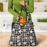 Hawaiian Ocean Seashells Grocery Bag Black Palaka Pattern LT01 - Polynesian Pride