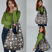 Hawaiian Ocean Seashells Grocery Bag Black Palaka Pattern LT01 - Polynesian Pride