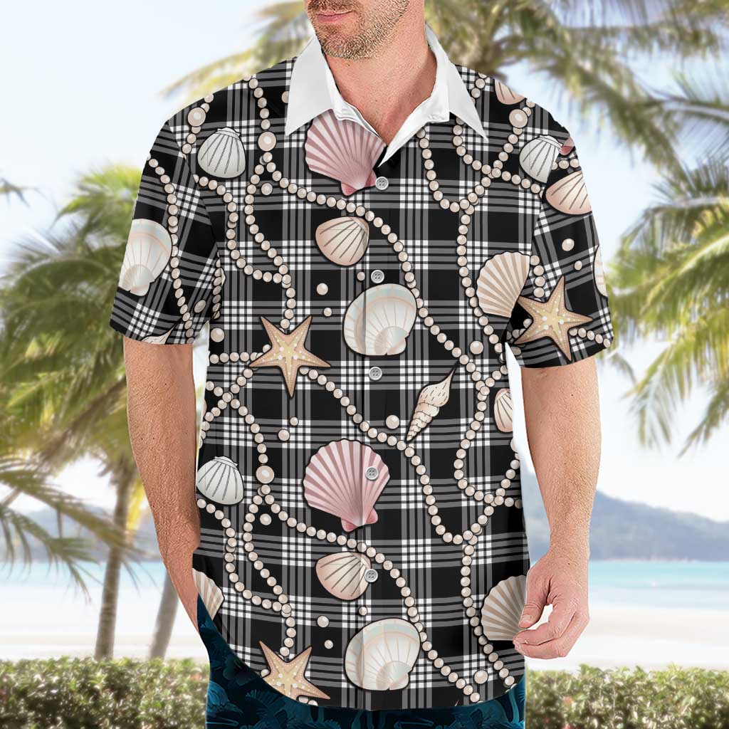 Hawaiian Ocean Seashells Hawaiian Shirt Black Palaka Pattern LT01 - Polynesian Pride