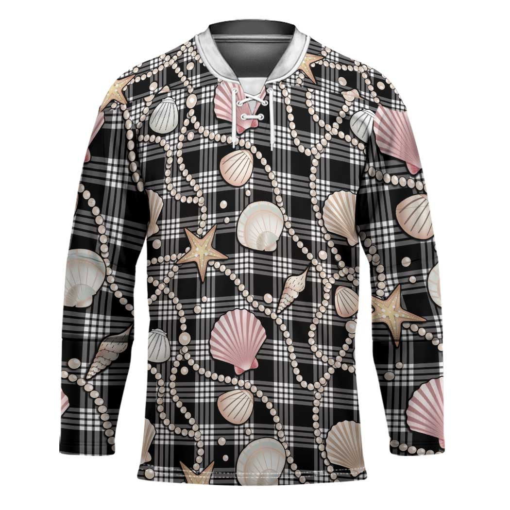 Hawaiian Ocean Seashells Hockey Jersey Black Palaka Pattern