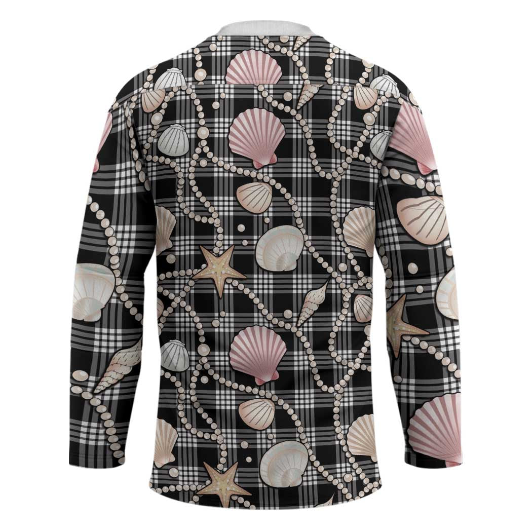 Hawaiian Ocean Seashells Hockey Jersey Black Palaka Pattern