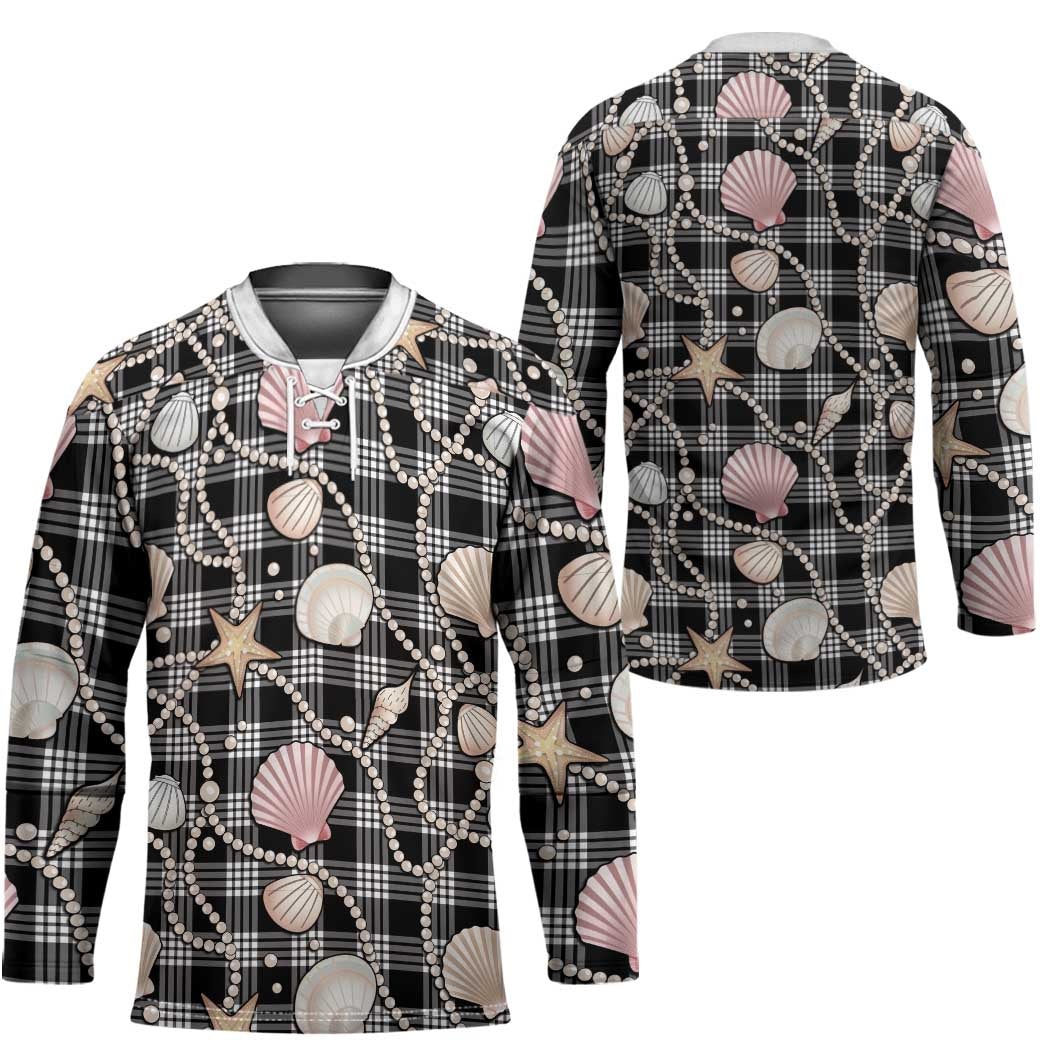 Hawaiian Ocean Seashells Hockey Jersey Black Palaka Pattern