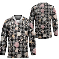 Hawaiian Ocean Seashells Hockey Jersey Black Palaka Pattern