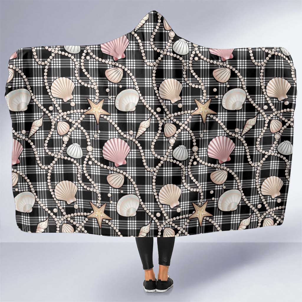 Hawaiian Ocean Seashells Hooded Blanket Black Palaka Pattern LT01 One Size Black - Polynesian Pride
