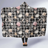 Hawaiian Ocean Seashells Hooded Blanket Black Palaka Pattern LT01 One Size Black - Polynesian Pride