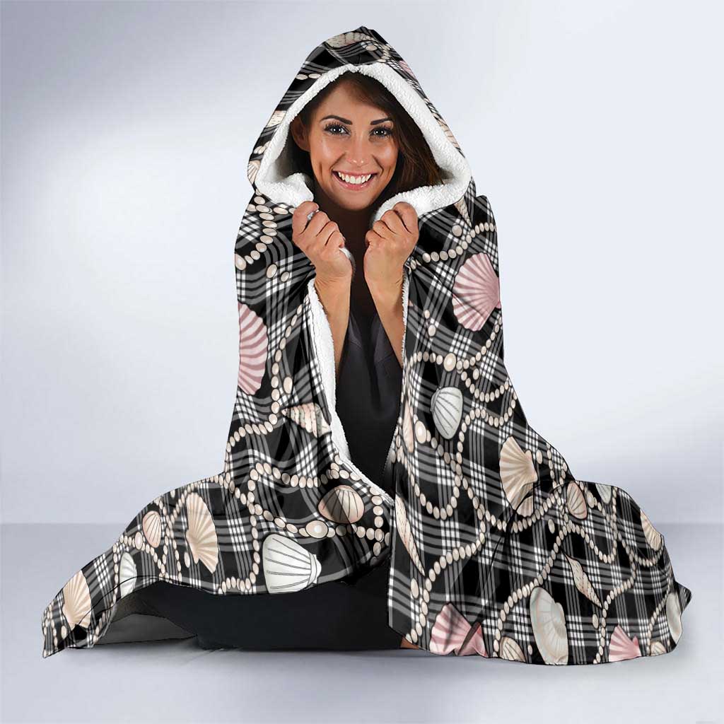 Hawaiian Ocean Seashells Hooded Blanket Black Palaka Pattern LT01 - Polynesian Pride