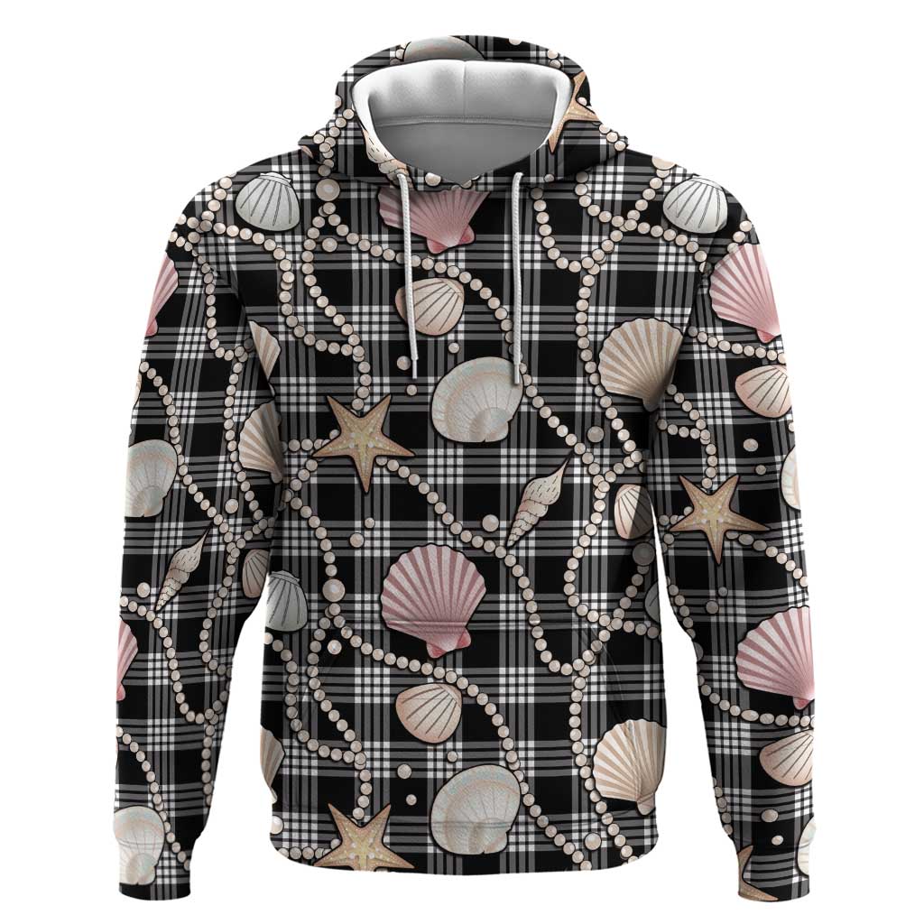 Hawaiian Ocean Seashells Hoodie Black Palaka Pattern