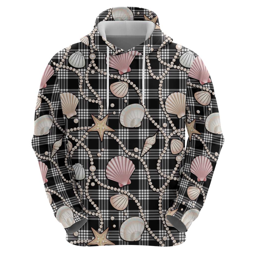 Hawaiian Ocean Seashells Hoodie Black Palaka Pattern LT01 - Polynesian Pride