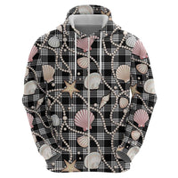 Hawaiian Ocean Seashells Hoodie Black Palaka Pattern LT01 - Polynesian Pride