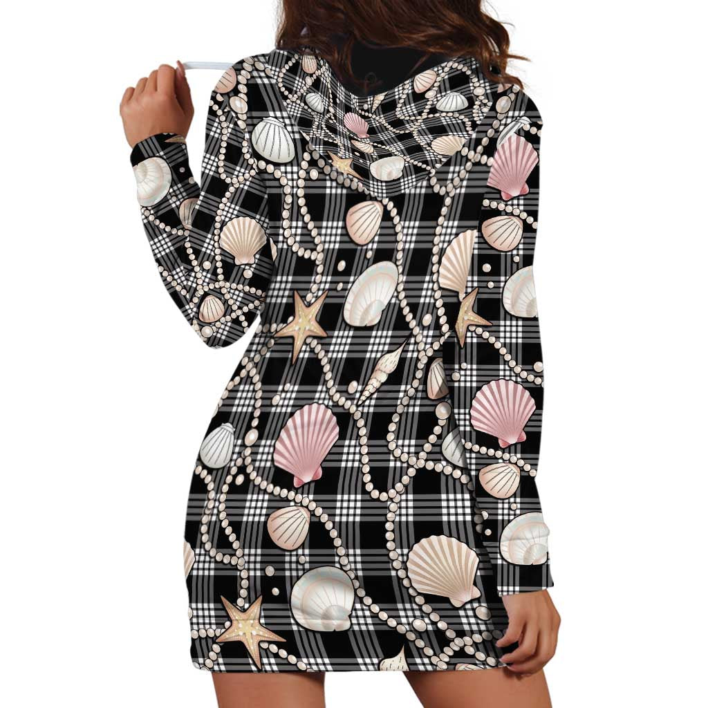 Hawaiian Ocean Seashells Hoodie Dress Black Palaka Pattern LT01 - Polynesian Pride