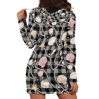 Hawaiian Ocean Seashells Hoodie Dress Black Palaka Pattern LT01 - Polynesian Pride