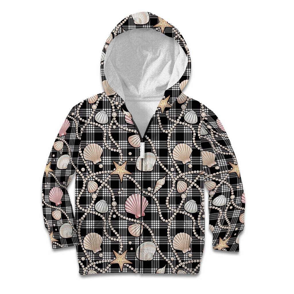 Hawaiian Ocean Seashells Kid Hoodie Black Palaka Pattern LT01 Zip Hoodie Black - Polynesian Pride