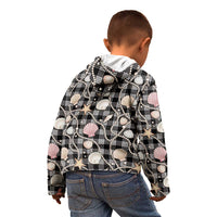 Hawaiian Ocean Seashells Kid Hoodie Black Palaka Pattern LT01 - Polynesian Pride