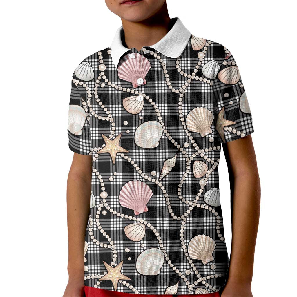 Hawaiian Ocean Seashells Kid Polo Shirt Black Palaka Pattern LT01 Kid Black - Polynesian Pride