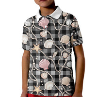 Hawaiian Ocean Seashells Kid Polo Shirt Black Palaka Pattern LT01 Kid Black - Polynesian Pride