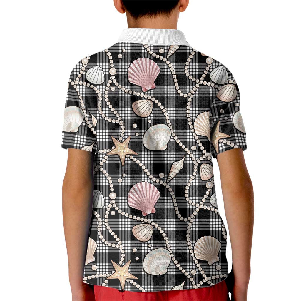 Hawaiian Ocean Seashells Kid Polo Shirt Black Palaka Pattern LT01 - Polynesian Pride