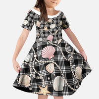 Hawaiian Ocean Seashells Kid Short Sleeve Dress Black Palaka Pattern LT01 KID Black - Polynesian Pride