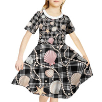 Hawaiian Ocean Seashells Kid Short Sleeve Dress Black Palaka Pattern LT01 - Polynesian Pride