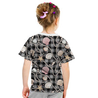 Hawaiian Ocean Seashells Kid T Shirt Black Palaka Pattern LT01 - Polynesian Pride