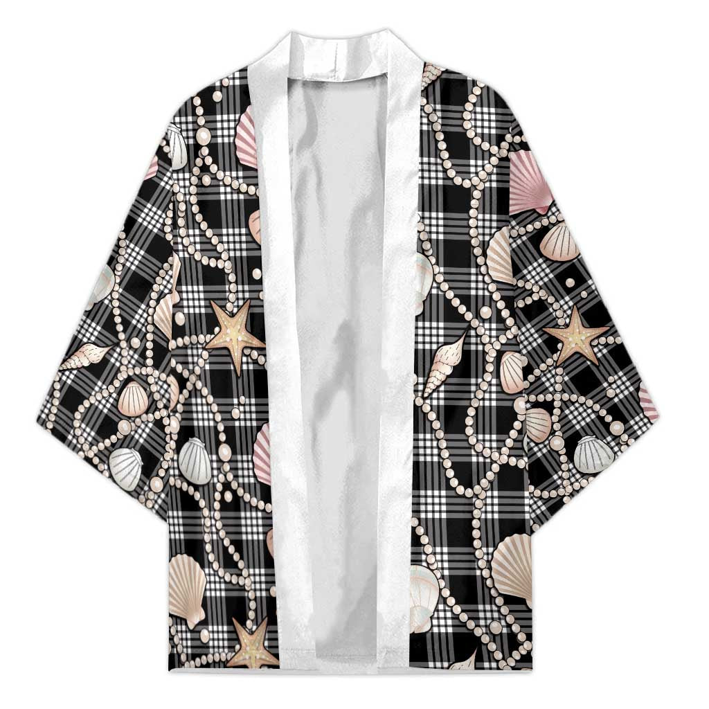 Hawaiian Ocean Seashells Kimono Black Palaka Pattern