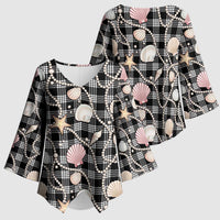 Hawaiian Ocean Seashells Kimono Sleeve Blouse Black Palaka Pattern LT01 - Polynesian Pride