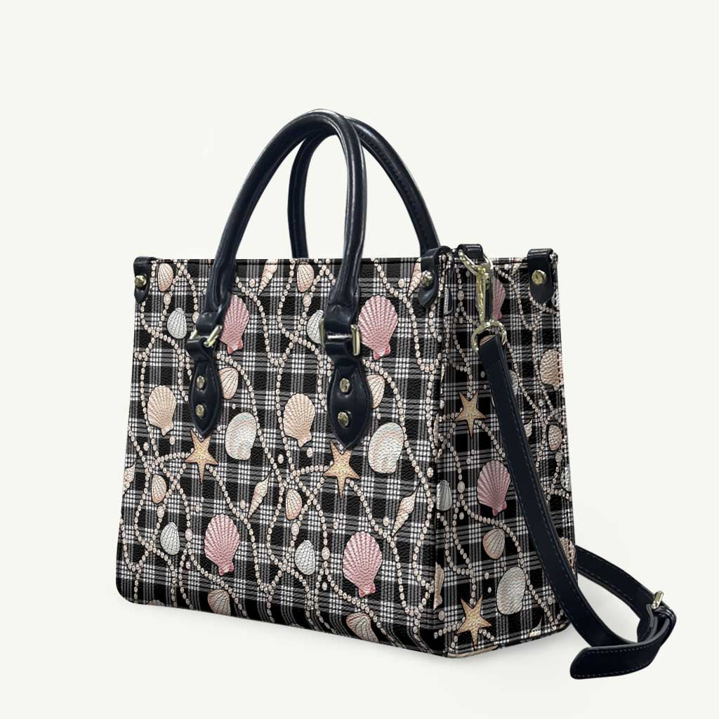 Hawaiian Ocean Seashells Leather Bag Black Palaka Pattern LT01 Black - Polynesian Pride
