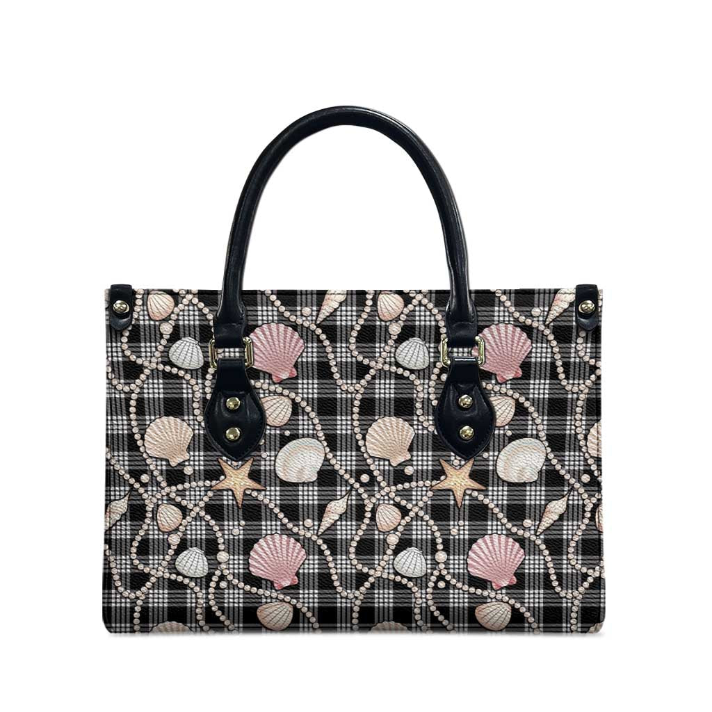 Hawaiian Ocean Seashells Leather Bag Black Palaka Pattern LT01 - Polynesian Pride