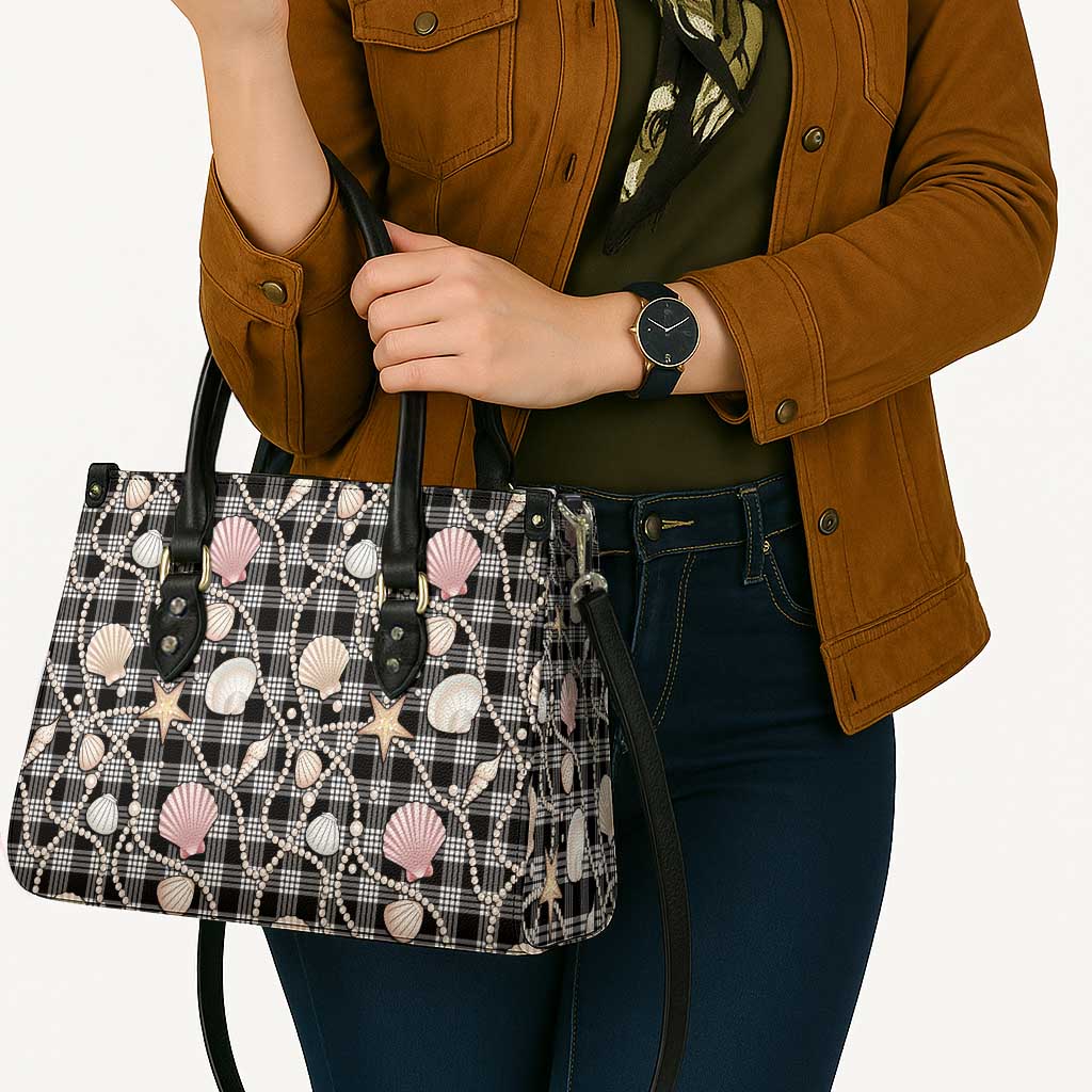 Hawaiian Ocean Seashells Leather Bag Black Palaka Pattern LT01 - Polynesian Pride