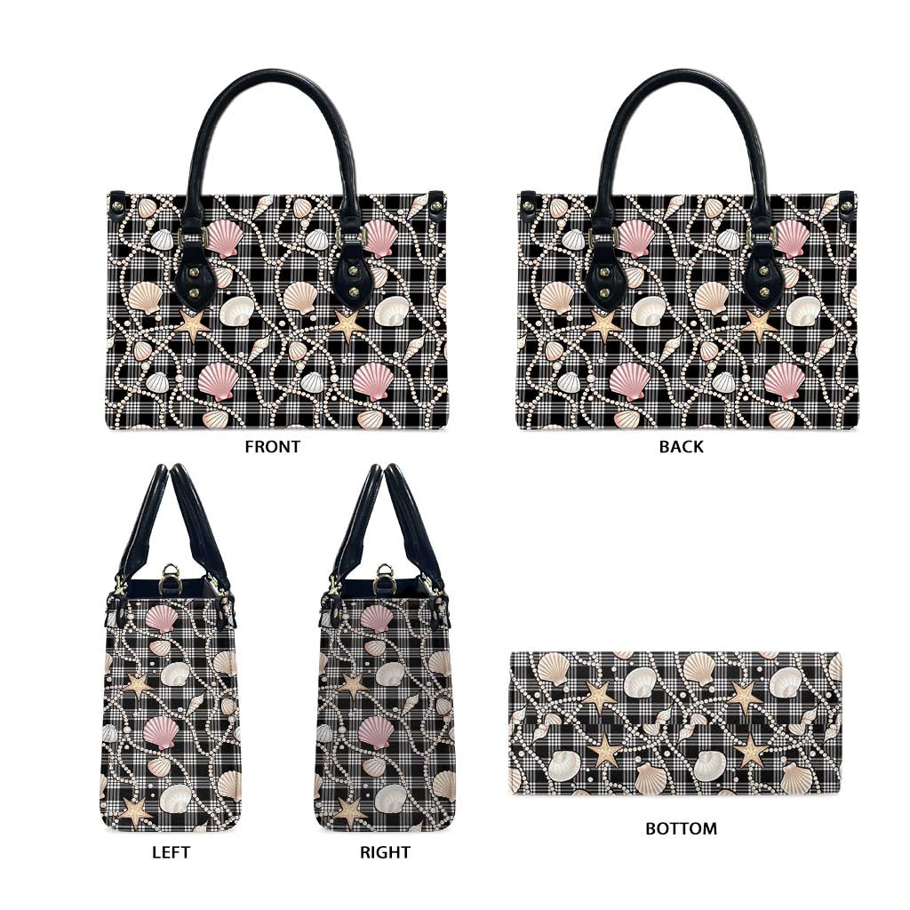 Hawaiian Ocean Seashells Leather Bag Black Palaka Pattern LT01 - Polynesian Pride