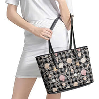 Hawaiian Ocean Seashells Leather Tote Bag Black Palaka Pattern LT01 - Polynesian Pride