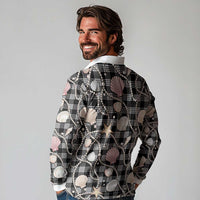 Hawaiian Ocean Seashells Long Sleeve Polo Shirt Black Palaka Pattern LT01 - Polynesian Pride