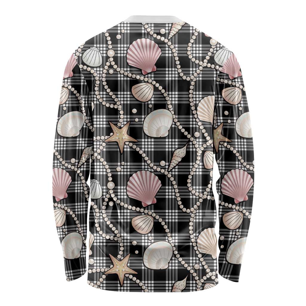 Hawaiian Ocean Seashells Long Sleeve Shirt Black Palaka Pattern LT01 - Polynesian Pride