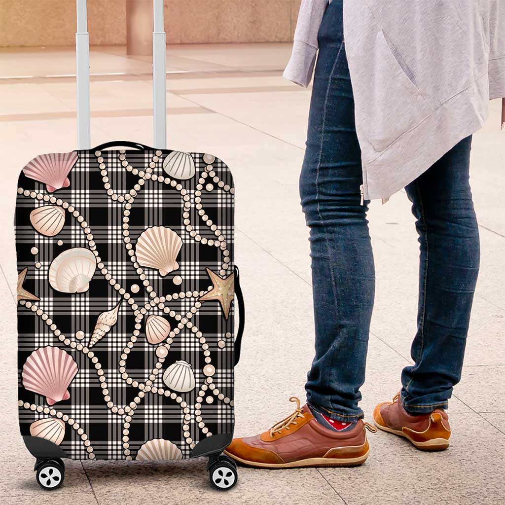 Hawaiian Ocean Seashells Luggage Cover Black Palaka Pattern LT01 Black - Polynesian Pride