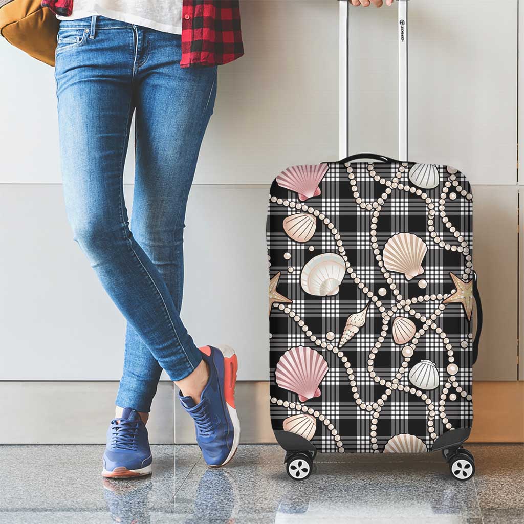 Hawaiian Ocean Seashells Luggage Cover Black Palaka Pattern LT01 - Polynesian Pride