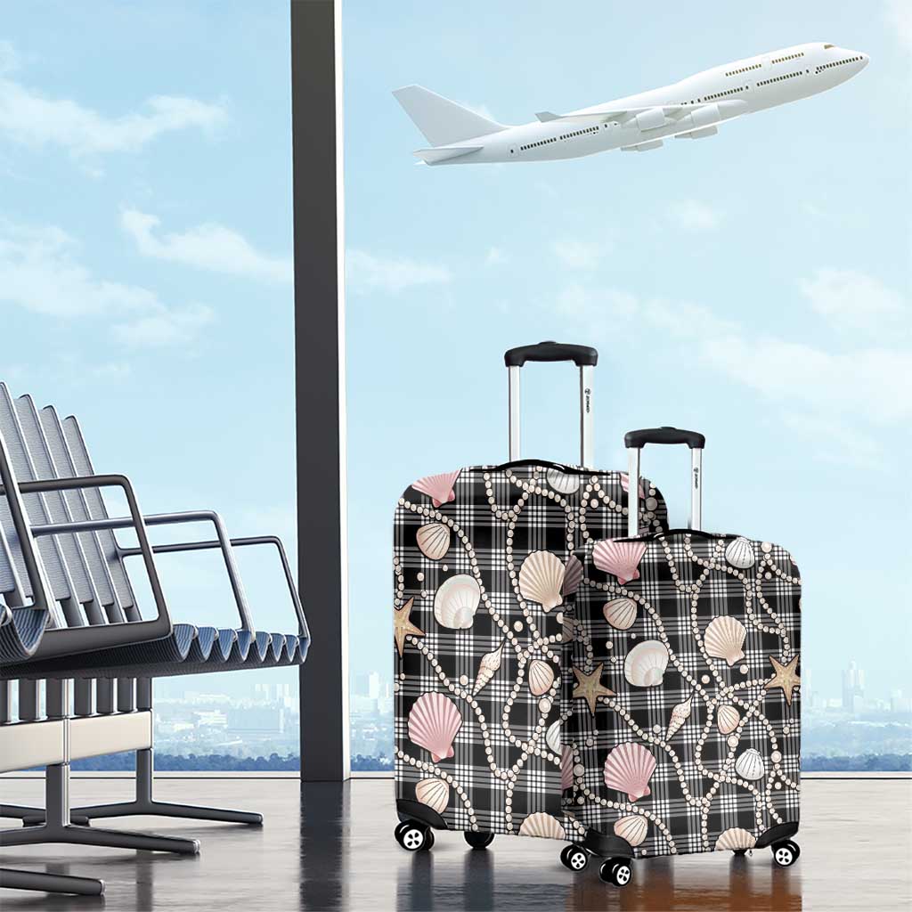 Hawaiian Ocean Seashells Luggage Cover Black Palaka Pattern LT01 - Polynesian Pride