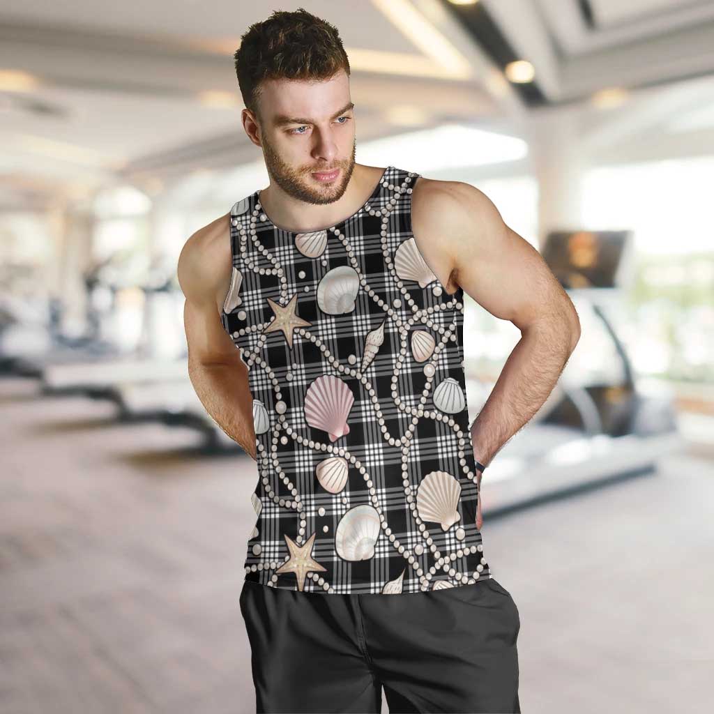 Hawaiian Ocean Seashells Men Tank Top Black Palaka Pattern LT01 Black - Polynesian Pride