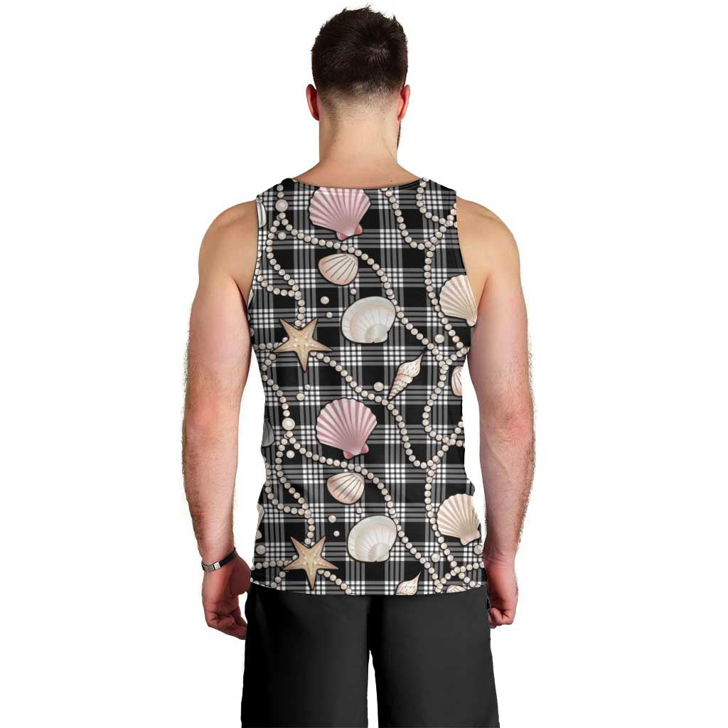 Hawaiian Ocean Seashells Men Tank Top Black Palaka Pattern LT01 - Polynesian Pride