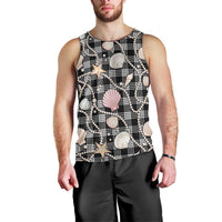 Hawaiian Ocean Seashells Men Tank Top Black Palaka Pattern LT01 - Polynesian Pride