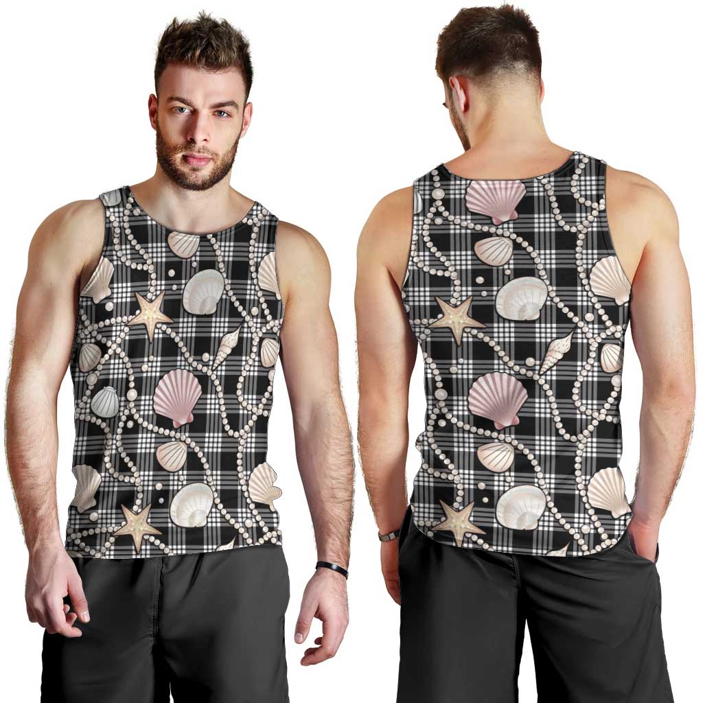 Hawaiian Ocean Seashells Men Tank Top Black Palaka Pattern LT01 - Polynesian Pride