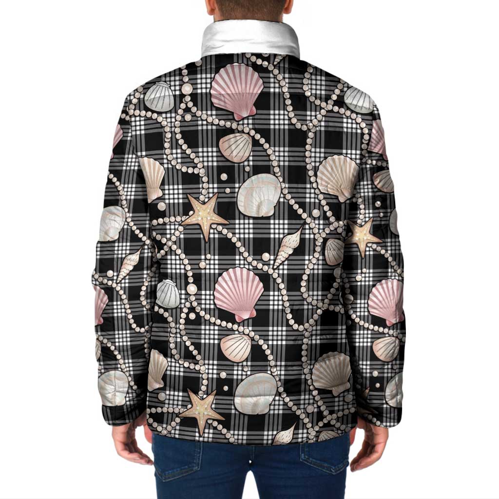 Hawaiian Ocean Seashells Padded Jacket Black Palaka Pattern LT01 - Polynesian Pride
