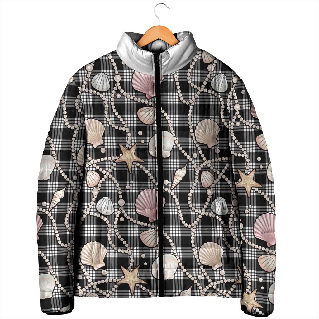 Hawaiian Ocean Seashells Padded Jacket Black Palaka Pattern LT01 - Polynesian Pride