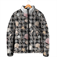 Hawaiian Ocean Seashells Padded Jacket Black Palaka Pattern LT01 - Polynesian Pride