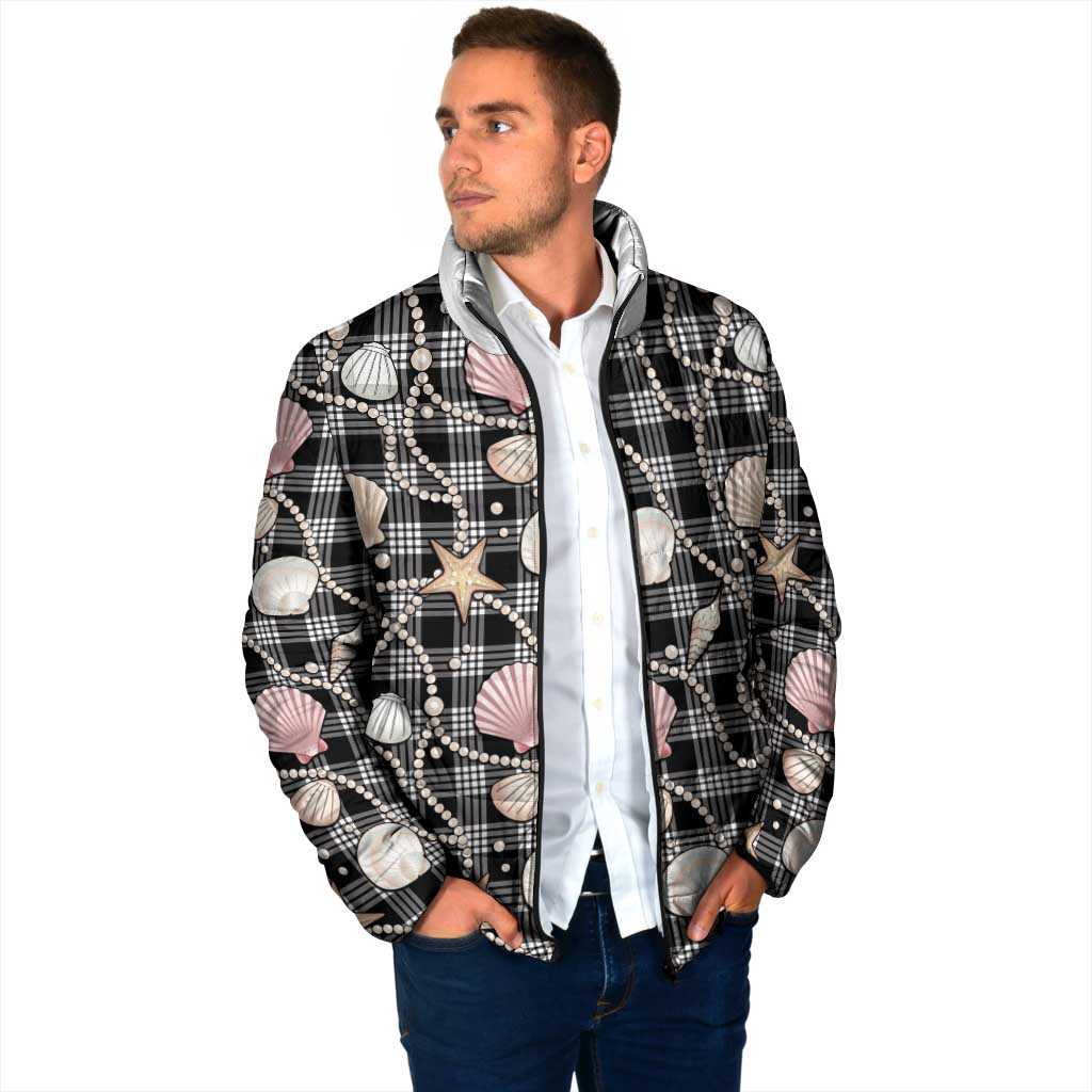 Hawaiian Ocean Seashells Padded Jacket Black Palaka Pattern LT01 - Polynesian Pride