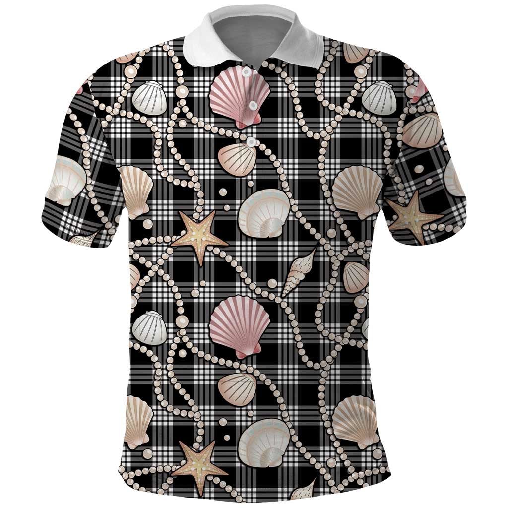Hawaiian Ocean Seashells Polo Shirt Black Palaka Pattern LT01 Black - Polynesian Pride