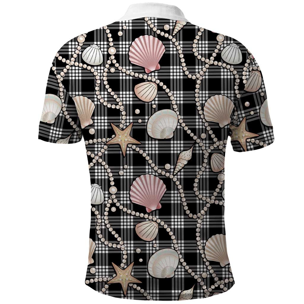 Hawaiian Ocean Seashells Polo Shirt Black Palaka Pattern LT01 - Polynesian Pride
