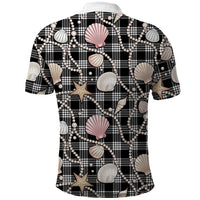 Hawaiian Ocean Seashells Polo Shirt Black Palaka Pattern LT01 - Polynesian Pride