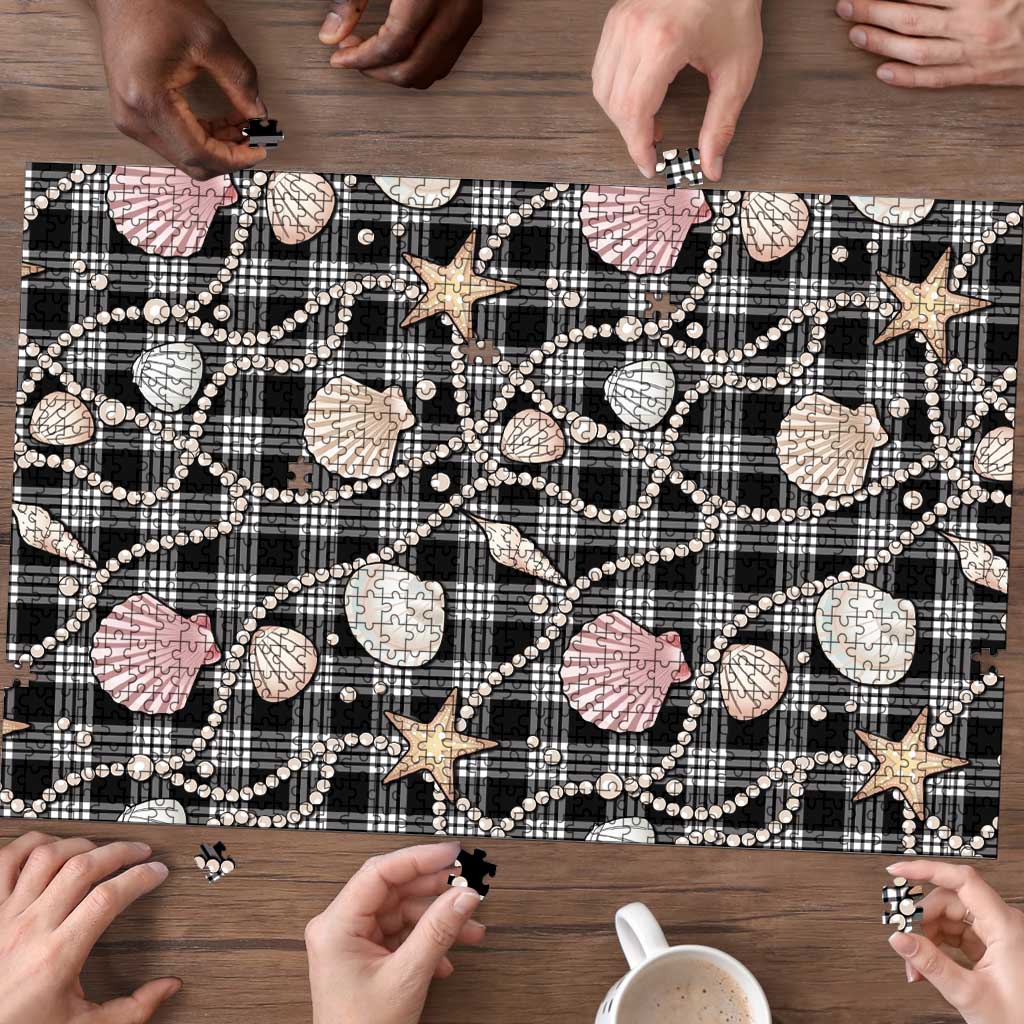 Hawaiian Ocean Seashells Puzzle Black Palaka Pattern LT01 - Polynesian Pride