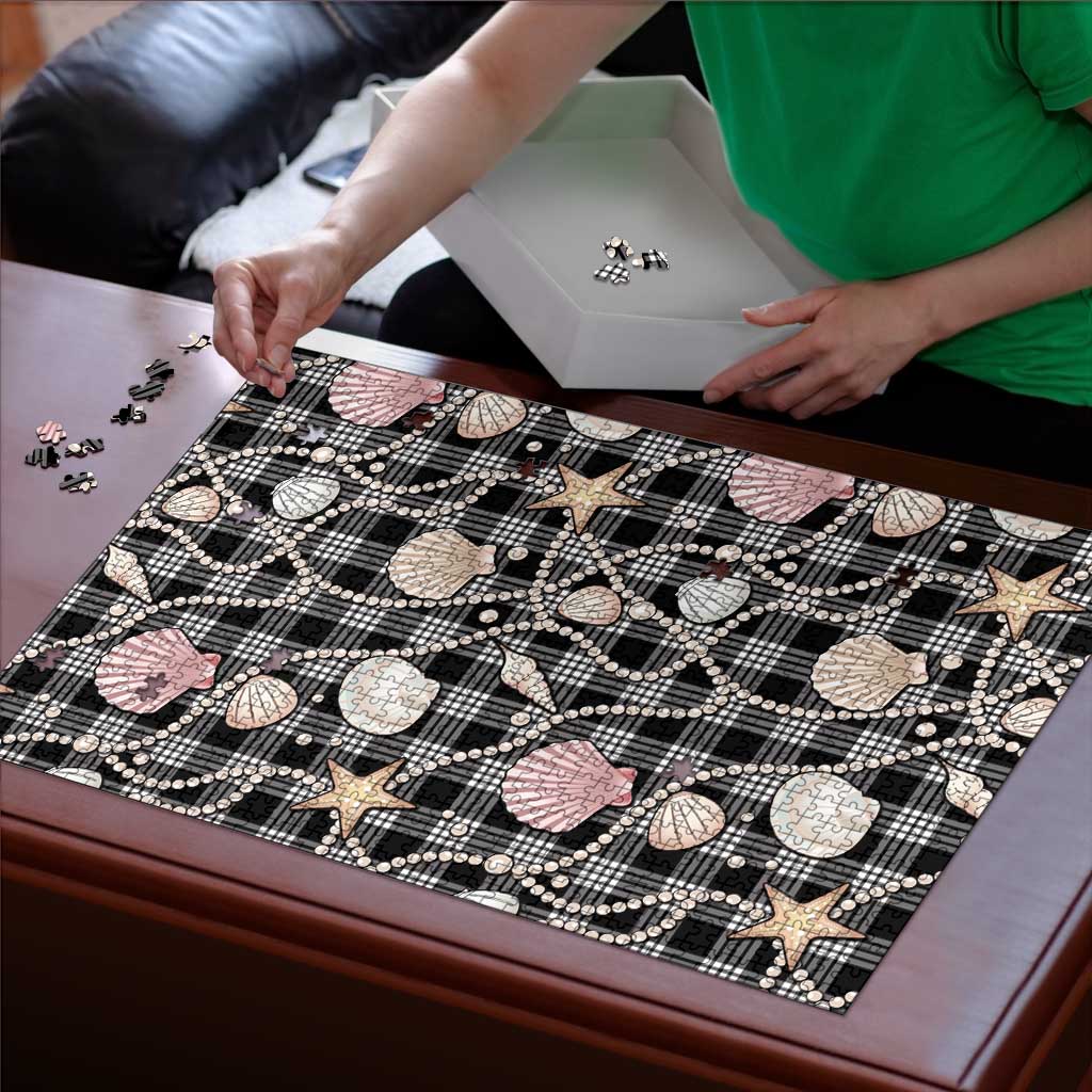 Hawaiian Ocean Seashells Puzzle Black Palaka Pattern LT01 - Polynesian Pride
